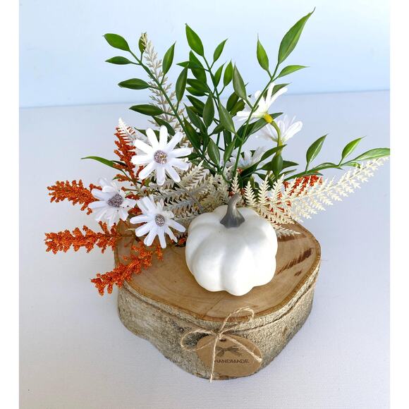 Faux Fall Centerpiece Flower Arrangement in Wood Log Branch - Picture 2 of 5